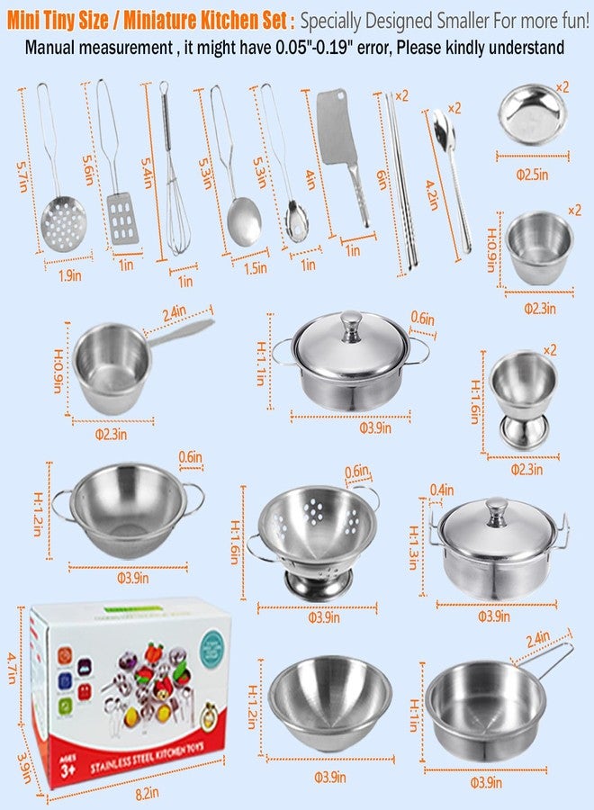 KEJIH Tiny Classic Stainless Steel Kitchen Toys Cooking Utensils Set-Pretend Play Pots Pans Toy Cookware Kits for Kids Cooking Utensil Set Interactive Learning Role Play Educational Toys for Kids Mini Size - Image 5